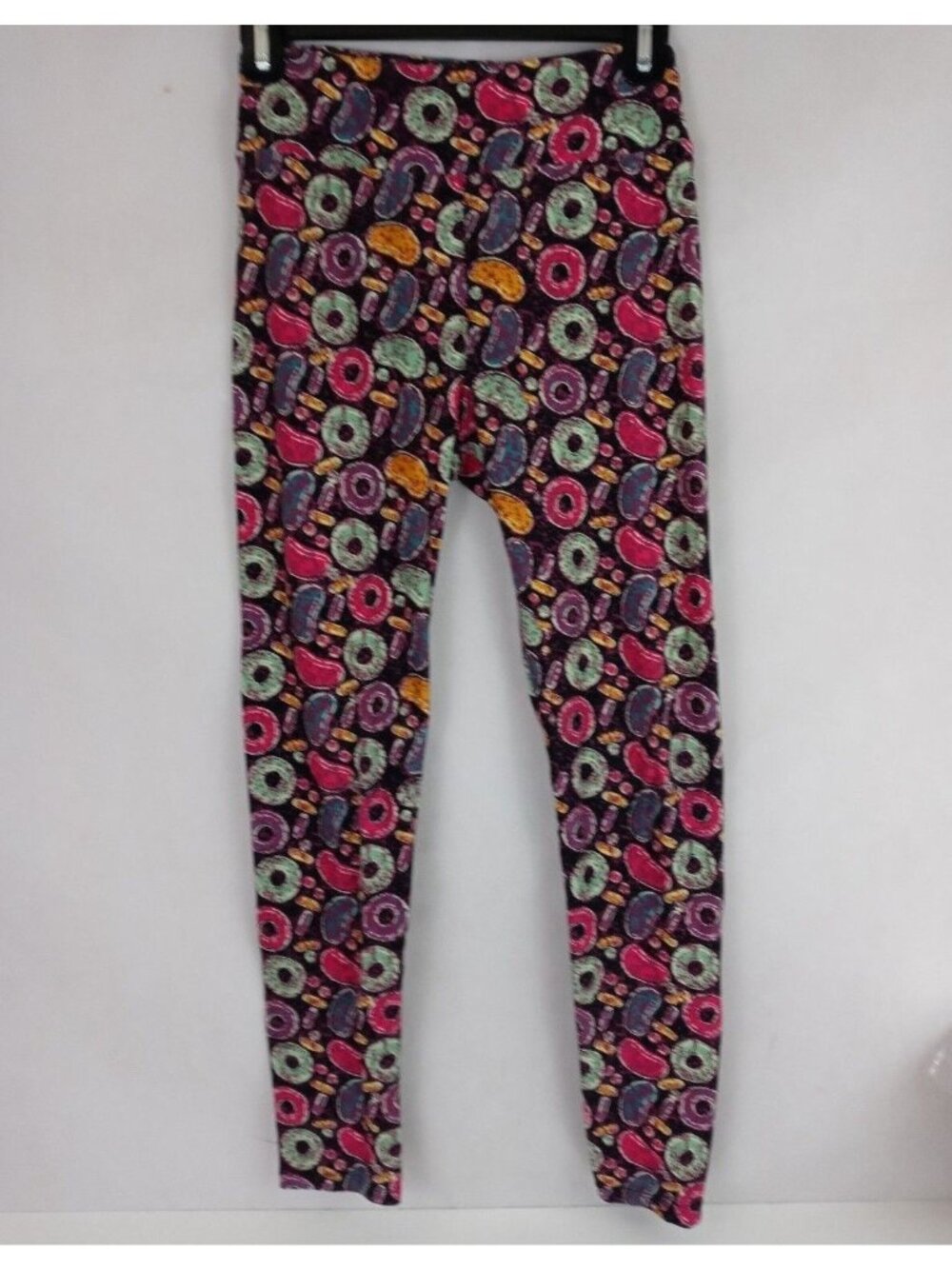 LuLaRoe OS Leggings Black With Colorful Donuts & Jellybeans Designs